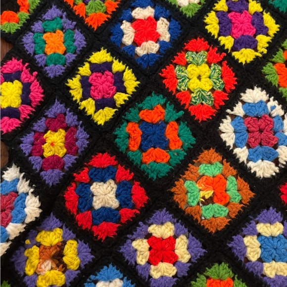 Vintage Crochet Throw Blanket 71” X 45” Colorful - Picture 3 of 7